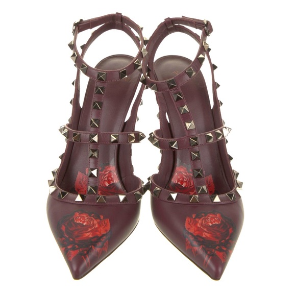 Valentino Garavani Rockstud Chain Rose Burgundy Shoes - Picture 2 of 7